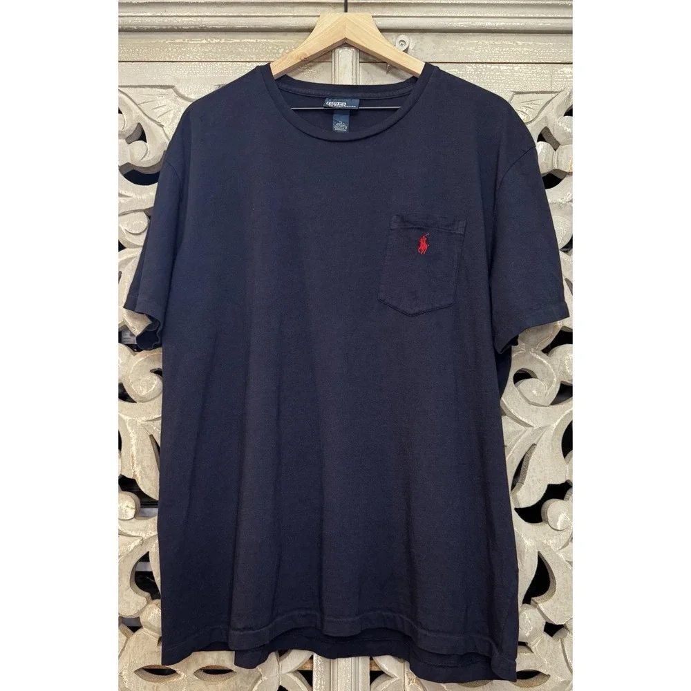 Polo Ralph Lauren Pocket T Shirt Mens XL Navy Blue Red Pony Cotton Crew Neck Tee